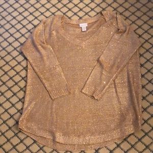 Gold soft sparkle light weight V neck sweater